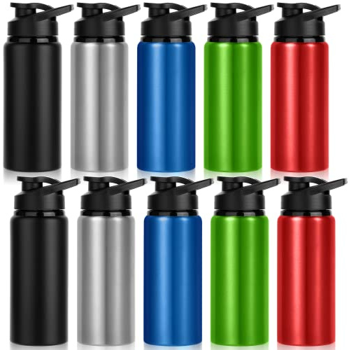 LYDTICK 10 Pack Water Bottles Bulk, 20oz Sports Aluminum Water Bottle with Snap Lids Metal Reusable Water Bottles Leak proof Bottle for Travel Camping Gym Hiking Fishing(Mixed Colors)