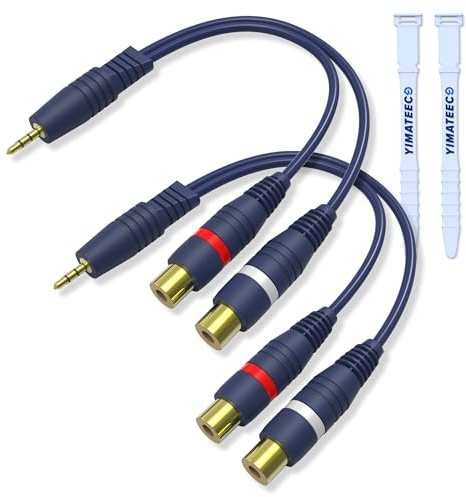 YIMATEECO 3.5mm to RCA Splitter Cable, RCA Y Cable 1 Male to 2 Female Adapter Phono to 3.5mm Jack AUX Cables for Subwoofer, Speaker, AMP, Turntable, Home Theater(3.5-mm Y Splitter, 2Pcs)