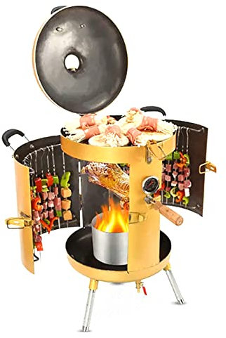 Parrillas Barbacoa, Barbacoa Asador De Carbón Con Termómetro, Potencia De Fuego Ajustable, Estructura Duradera Y Estable, Para Camping Y Barbacoa Al Aire Libre