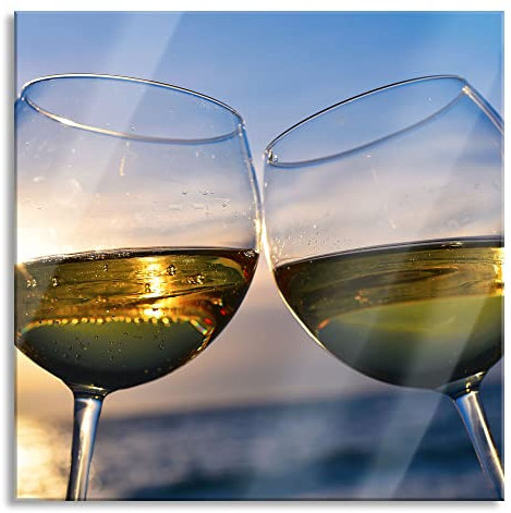 Pixxprint Quadro su vetro | Murale su vetro | Calici da vino mare | 40 x 40 cm | incl. sospensione e distanziatore