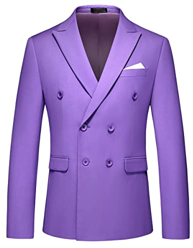 MOGU Zweireihiger Herren-Blazer, schmale Passform, einfarbig, Sportmantel, Jacke für Business, Hochzeit, Abschlussball und formelle Veranstaltungen, Flieder, 48