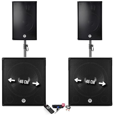 Bmsonic BMS-181815-3400W - Altavoces DJ de 15 + 2 cajas de 18 + patas - USB/BLUETOOTH