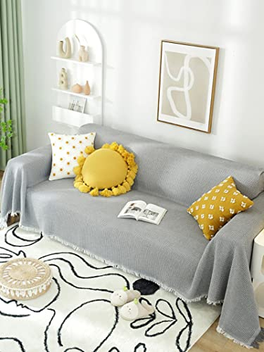 Homxi Couch Überzug 1 Sitzer,Sofahusse Einfarbig Baumwolle Überwurf Sofa Sofa-Handtuch Grau Sofabezug Universal 90x240CM