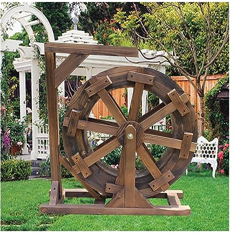 XTGDIEM Holz-Wasserrad-Brunnen, Retro-Landgarten-Hof-Dekoration, Wasserspiel, Wasserfall, eigenständiger Teichbrunnen, Wasserpumpen-Design (Size : 80cm(31.5inch))