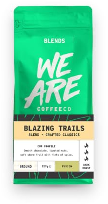 We Are Coffee Co Blazing Trails Dark Roast Ground Coffee for Espresso, 227g, Bold and Strong Crafted Blend, Small Batch Roasted in Glasgow