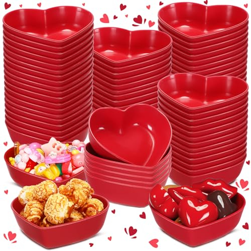 Nosiny 100 Pack Valentine's Day Heart Shaped Deep Bowl Red 3 Inch Small Sauce Dish Mini Plastic Appetizer Plates Unbreakable Candy Servers for Sushi Fruit Cake Snack Dessert Salad Anniversary Wedding
