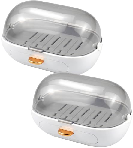 YunBey Seifenhalter Dusche, 2 Stück Seifenschale mit Deckel und Abtropfschale, Abnehmbar Seifenhalter Wand mit Ablauf Seifenablage Ohne Bohren für Badezimmer Küche