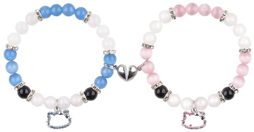 Pärchen Armband Magnetische Armbänder für Paare Partnerarmbänder, Herz Naturstein Matching Paar Armbänder Freundschaft Personalisierte Armbänder für Paare und Bester Freund (Kitty und Kitty)