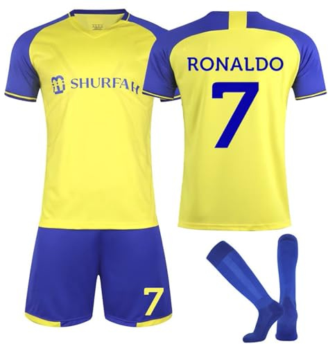 Fußball Trikot 23/24, Al NASSR Nr.7 Hause/Auswärts Fußball Trikot Shorts und Socken Anzug für Kinder/Erwachsener, Fussball Trikots Jungen Herren