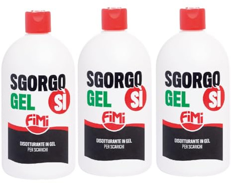 Sgorgosì Gel 3 Flaconi Disgorgante Disotturante Scarichi Potente 1 Litro Fimi Per Lavandini Docce Vasca da Bagno Water