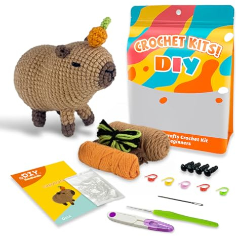 Jeslon Beginners Crochet Starter Kit 1 Set Adorable Capybara Perfect for Novice Crafters, Ideal Creative DIY Gift for Craft Lovers - Step-by-Step Video Tutorials - Knitting Kit for Adult Kids