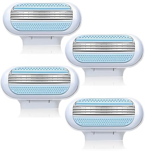 EOYVAIL Rasierklingen & Kartuschen für Damen,Damenrasierer, Premium-Ersatzklingen, Körperrasierer, Rasierklingen, Feuchtigkeitsstreifen mit Hautpads (4er-Pack, blau)