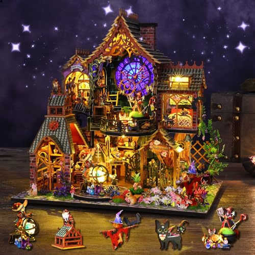 SOARFLY Maison Miniature DIY en Bois avec Lumière LED - Kit de Construction 3D à Construire Soi-même - Maison Magique Spirit - Cadeau Créatif