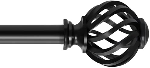 Schwarz Gardinenstange 70-275cm, 16 mm Durchmesser Verstellbare Vorhangstange mit Kappenknäufen und Halterungen für Wohnzimmer, Schlafzimmer oder Küche