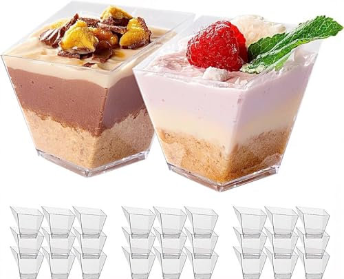 MATANA 50 Vasitos de Postre Individuales de Plástico Reutilizables, 70ml - Cuencos para Aperitivos, Mini Vasos para Postres - Catering, Fiestas, Bodas
