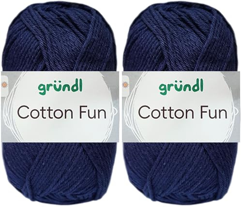 2x50 Gramm Gründl Cotton Fun Häkelgarn aus 100% Baumwolle inkl. Anleitung für Meerschwein (11 Marine)
