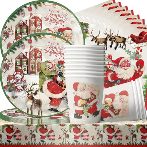 Vajilla de Fiesta de Navidad, decoraciones para fiesta de Navidad, decoración de vajilla para fiesta de Navidad,Navidad Platos Tazas Servilletas para Decoración de Fiesta de Navidad (41PCS 10 invitado