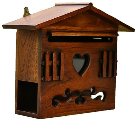 YCXJB Briefkasten mit Zeitungsfach, Abschließbarer Wandbriefkasten, Privat Briefkästen, Postkasten Vintage Holz 26 * 25 * 12 cm