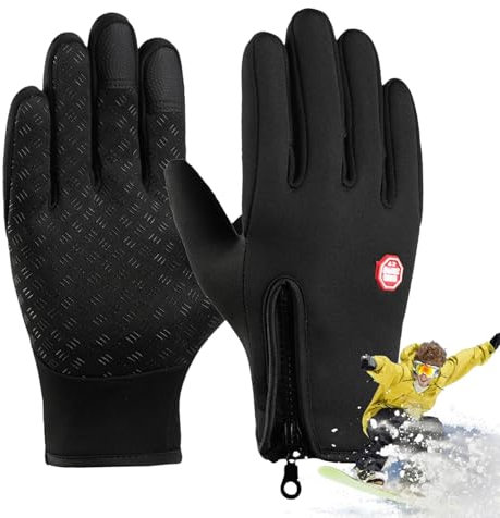 Laufhandschuhe,Skihandschuhe Damen - Winddichte Touchscreen-Handschuhe,Winterwärmezubehör, Thermohandschuhe mit Reißverschluss zum Radfahren und Wandern