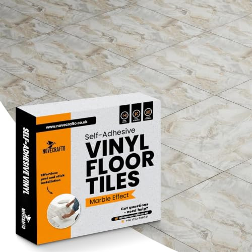 Vinyl Floor Tiles Self Adhesive - 50 Pack / 50sqf (4.65 sqm) Vinyl Flooring Peel And Stick Floor Tile - 12x12 inch (30.5x30.5cm) - For Kitchen, Living Room and Bathroom - Beige Marble Flow