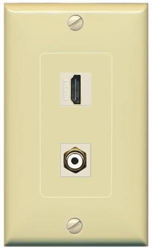 RiteAV Placa de pared decorativa de 1 puerto HDMI RCA-blanco hembra hembra hembra [marfil]