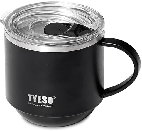 Klaraber isolerad kaffemugg, termisk mugg med handtag, isolerad campingmugg med lock, dubbelvägg rostfritt stål ölmugg, spillsäker, återanvändbar, 330 ml/32 dl (svart)