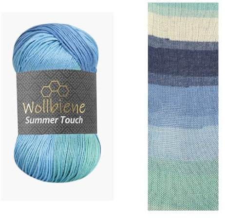 Wollbiene Summer Touch Batik 100 Gramm Wolle Mehrfarbig mit Farbverlauf, 100 Gramm merzerisierte Strickwolle Microfiber-Acryl (522 blau türkis)