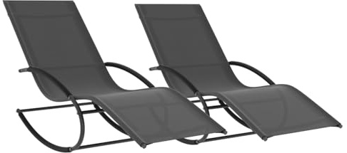 IDMarket - Set aus 2 Liegestühlen - Schaukelstuhl Malawi anthrazitgrau und graues Tuch