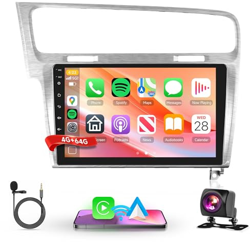 Rimoody 4G+64G Wireless Carplay Android Autoradio für VW Golf 7 2013-2018 10.1 Zoll Touchscreen Autoradio 2 Din mit Android Auto Navi GPS WiFi Mirror Link Bluetooth FM/RDS/32EQ/USB/SWC Rückfahrkamera