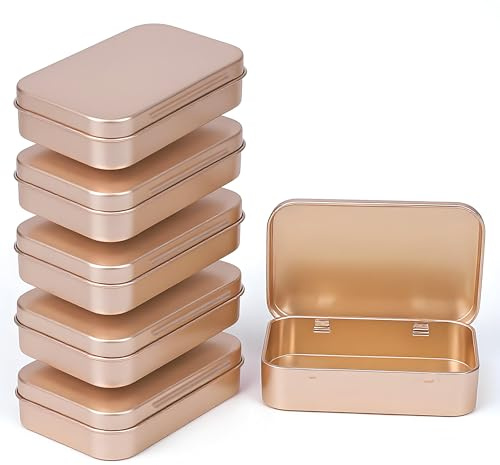 Forever bene 6-teilig Roségold Metalldosen, 9,5 cm × 6 cm × 2,2 cm | Verbundene Deckel bleiben an der Dose und ordnen Bastelteile, Nähzubehör, Bürobedarf und kleine Beschläge