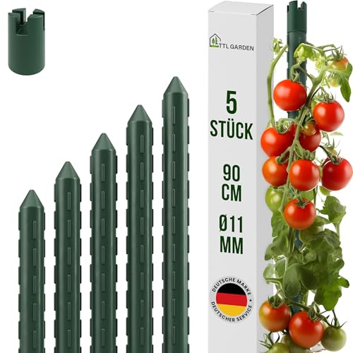 TTL GARDEN Rankstäbe 5er Set 90cm x 11mm Ø grün - Rankhilfe Pflanzstäbe | - Rankstäbe Stahl rostfrei kunststoffbeschichtet Pflanzenstütze Blumenstütze für Tomaten, Paprika, Gurken, Bohnen & Blumen