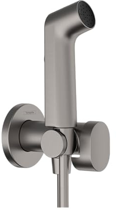hansgrohe Douchette bidette S avec 1 type de jet (EcoSmart), incl. clapet anti-retour, support et tuyau de douche 1,25 m, pour eau froide, Noir chromé brossé, 29230340