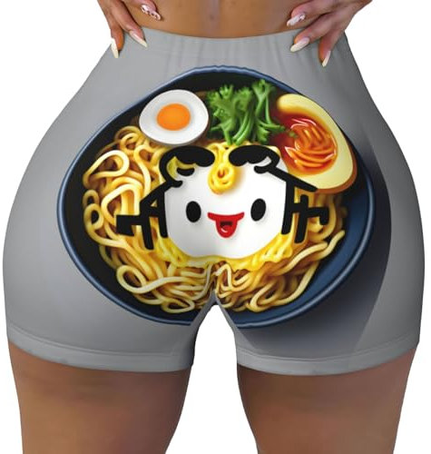 FBGHHTY Pantalones cortos deportivos cómodos con estampado de ramen y fideos de huevera, para yoga, correr, senderismo, uso diario, Negro, XL