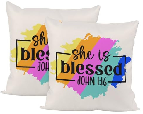 Juego De 2 Fundas De Cojín Juan 1:16 Ella Es Bendecida Fundas Cojine Decoración con Cremallera Oculta Cuadrado Cubierta Almohada, para Silla, Dormitorio, Oficina, 45x45cm