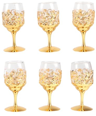 plplaaoo 6 pezzi Impostare bicchieri da vino vintage set pattern floreali in rilievo trasparente in vetro acqua