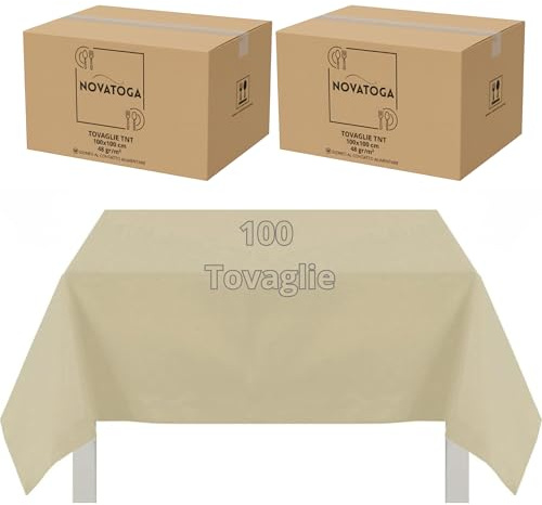 Tovaglie coprimacchia monouso Avorio TNT 100x100 cm resistenti tipo stoffa alta grammatura 48gr tovagliati festa ristorante pizzeria agriturismo trattoria copritavolo usa e getta impermeabili (100)