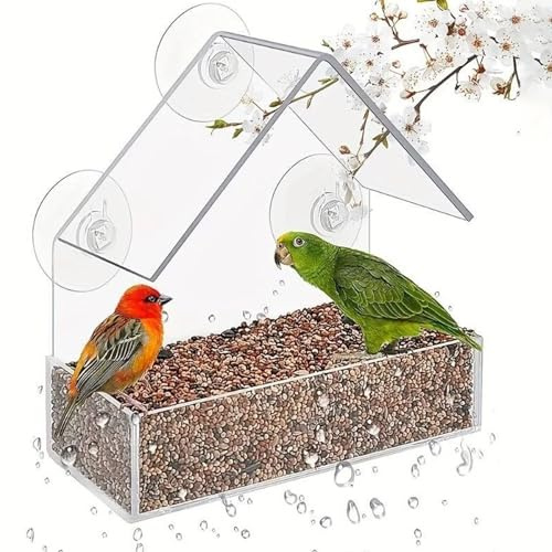 Transparent Fenster Futterhaus für Vögel, Vogelhaus Fensterscheibe mit Saugnäpfen, Futterspender für Wildvögel Bird Feeder Vogelfutterhaus mit Saugnäpfe, 15 x 15 x 6 cm