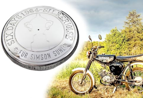Tankdeckel Six Days 1964 Silbervase für Simson S50 S51 S53 S70 SR50 SR80 KR51 SR4 SR1 SR2 IWL, Ø 40mm, Alu poliert, ohne Schloss