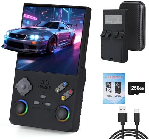 V40 Max - Console di gioco portatile retrò, scheda TF da 256 GB con 40000 giochi classici, schermo IPS HD da 4,0 pollici, batteria da 4000 mAh, mini emulatore portatile (nero)