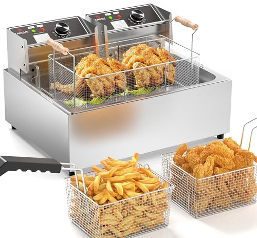 Commercial Deep Fryer, Triple Basket 5000w Electric Countertop Fryer Upgraded 22L Single Oil Fryer to Fry a Whole Fish with Temperature Limiter, UL Certified