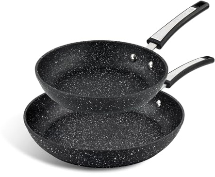 Scoville Xtra 20cm & 28cm Frying Pan Set, Set of 2 Non Stick Frying Pans, NEVERSTICK Coated, Suitable for All Hobs, Dishwasher Safe, PFOA Free, Lightweight Design, Aluminium, Black [Amazon Exclusive]