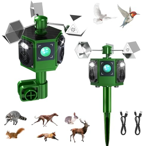 2026 New Solar Ultrasonic Bird Repeller Outdoor,2 Pack 360° Reflective Bird Deterrents for Outside Pigeon Woodpecker Deterrent for House,Birds Scare Devices Animal Repellent Outdoor for Garden Farm