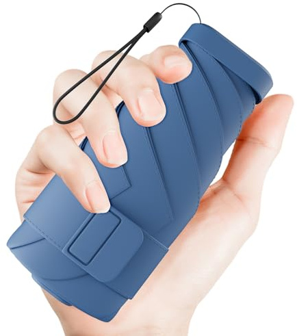 Mini Travel Folding Umbrella for Purse - UPF 50+ Sun & Rain UV Protection, Windproof Small Compact Lightweight Design Fits in Pocket or Bag, Portable Wallet Parasol for Commuter, Men Women （Blue）