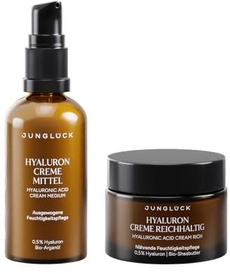 JUNGLÜCK Reichhaltiges Pflege-Duo | Geschenkset Hyaluron Creme für trockene Mischhaut bis trockene Haut | Nährende Gesichtscreme mit 0,5% Hyaluronsäure – BIO-Arganöl & BIO-Sheabutter