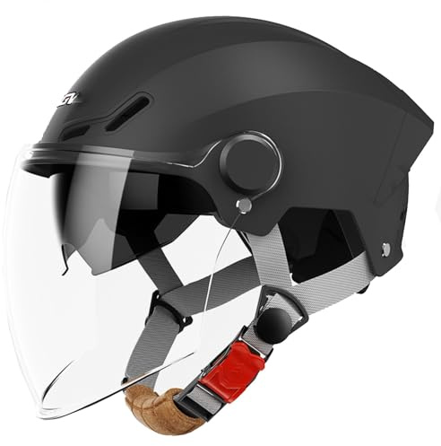 Caschi Jet E Demi-Jet Retrò Con Doppia Visiera Aperto Cascos 3/4 Omologato ECEDOT Caschi Cromwell Casco Mezzo De Scooter Per Adulti Uomini Donne Elmetto Scodella D,54-61CM