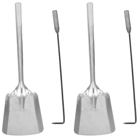 Homoyoyo Ensemble de 4 Outils de Cheminée en Fer Forgé Comprenant 2 Grandes Pelles à Cendres et 2 Grappins à Bûches Argentés, Accessoires Pratiques pour Foyer Intérieur et Poêle à Bois,
