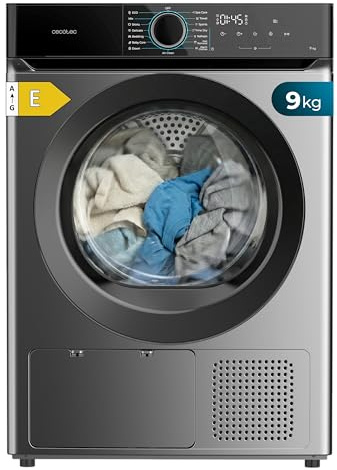 Cecotec Secadora Bomba de Calor 9Kg Bolero Dresscode Dry 9180 Steel. 650W, Clase E (Antigua A++), Bajo Consumo, 15 programas, 3 Niveles de Secado, SpaCare, Antiarrugas, Accesorio para Zapatos, Steel