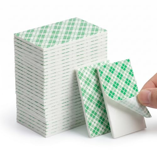 50 Pcs Double Sided Sticky Tape, Green Cover with White Foam Core, Heavy Duty Strong Mounting Adhesive Foam Pads, Waterproof Rectangle 50mm x 30mm, Number Plate Sticky Pads for Home, Car, DIY, Outdoor