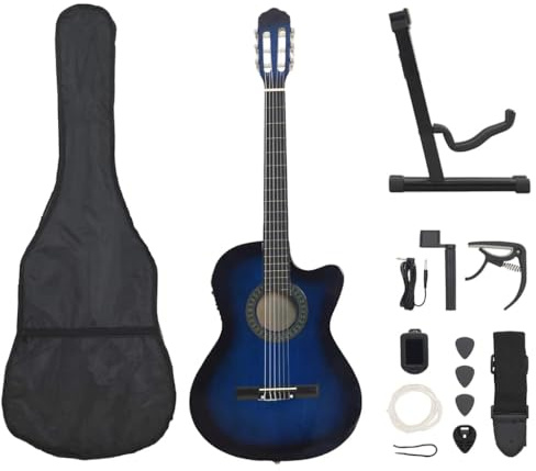 Western Gitarre 4/4 Größe 39 Zoll Akustikgitarre Set mit Equalizer Blau, Inklusive Tasche, Stimmgerät, Kapodaster und Zubehör für Anfänger