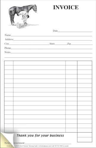 HoofPrints Modern Farrier Two-Part Carbonless Invoice Pad - 50 Sets of White and Yellow Copies - 5.5 x 9 - Made in USA